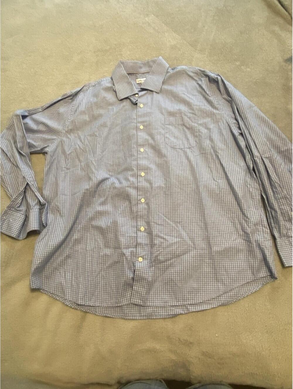 Peter Millar Shirt Mens XXL Blue Pink Gingham Check Cotton Long Sleeve Button Up
